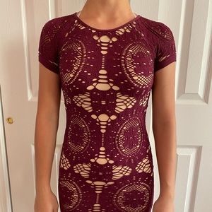 Maroon/tan bodycon dress